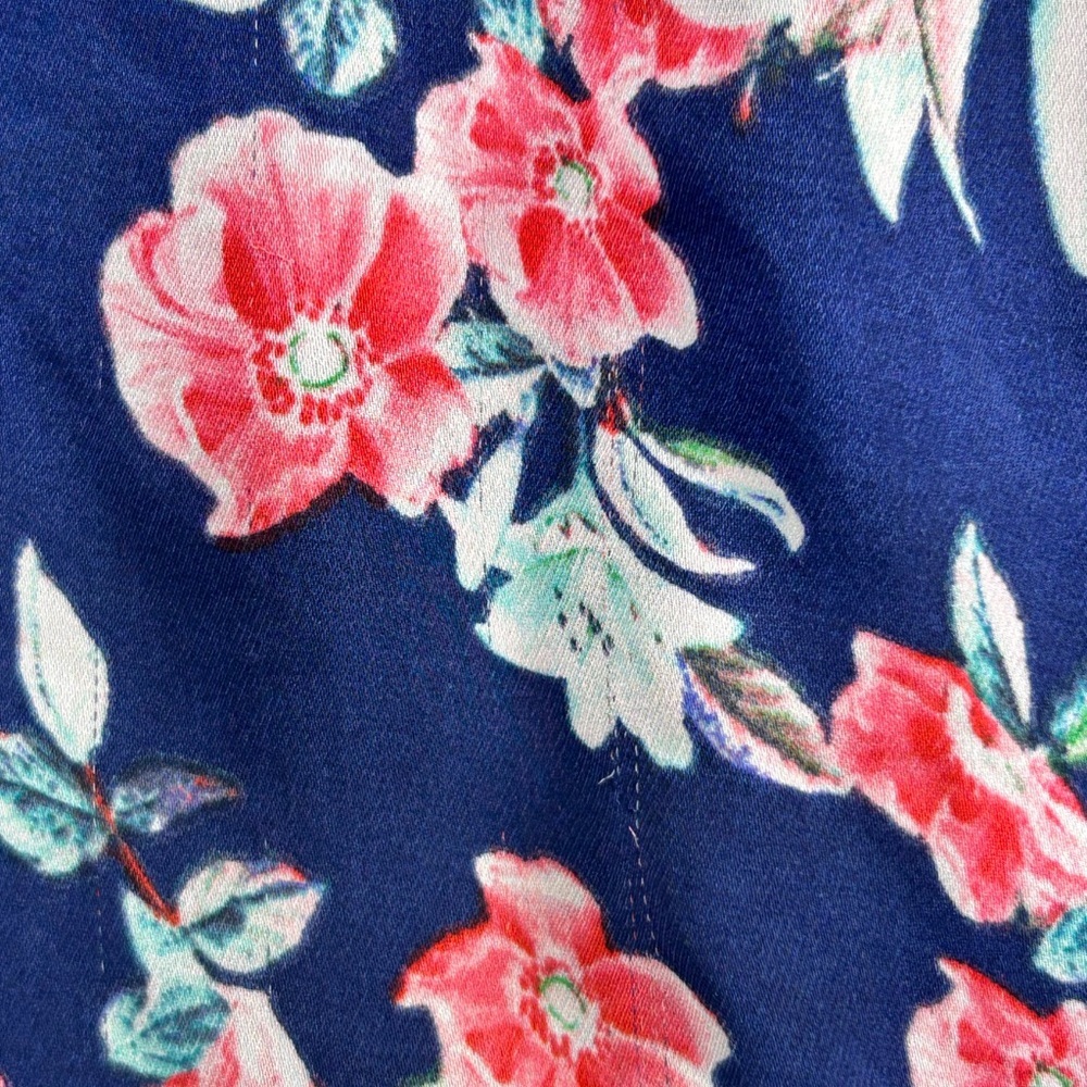 Parker Floral Navy Blue Sleeveless Dress size Medium Wrap Front Tie Waist Flowy - Picture 10 of 14